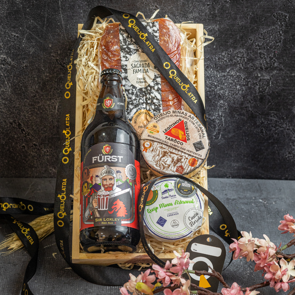 CESTA DE PRESENTE - 2 QUEIJOS MEIA CURA + SALAME E CERVEJA ARTESANAL