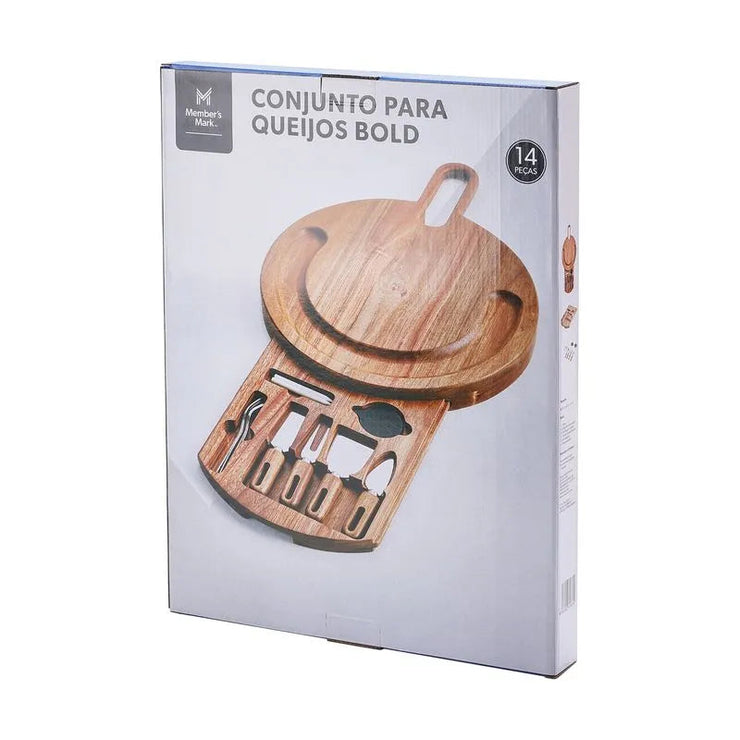 Conjunto para Queijos Bold Tabua Madeira Petisqueira Frios e Churrasco 14 Peças